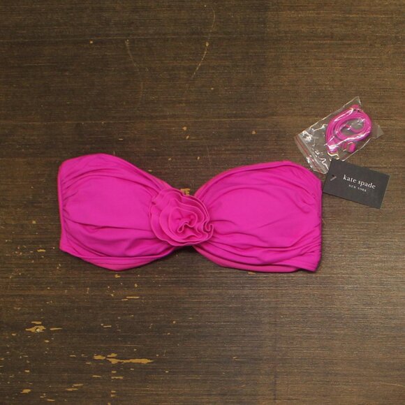 NWT Kate Spade New York Rosette Bandeau Brallette Bikini Top Radiant Pink S - Picture 2 of 9